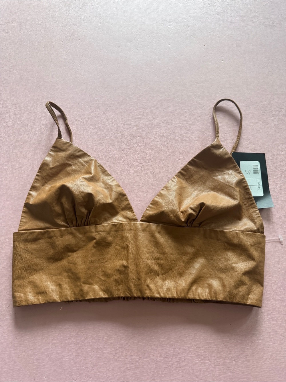 Signature8 Faux-Leather Bralette in Tan Brown